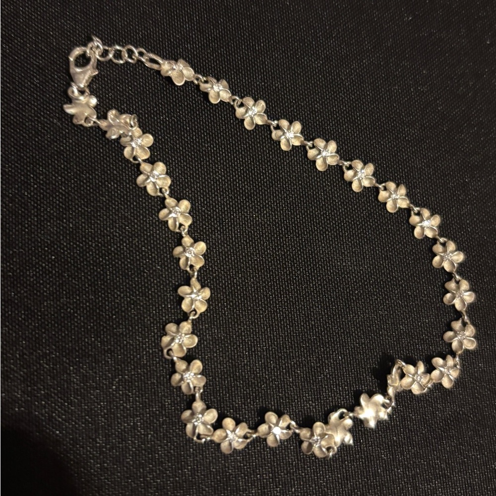 Hawaii  plumeria flower link ankle bracelet cubic zirconia